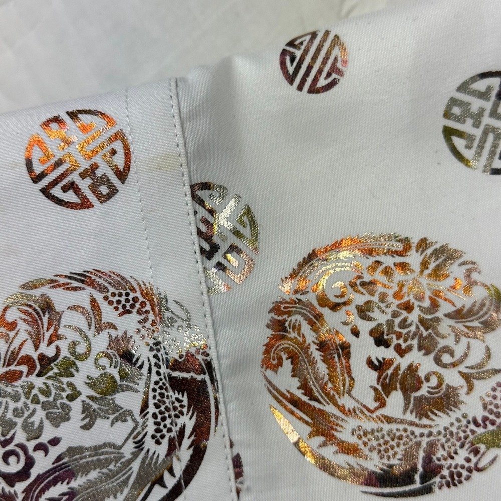 De-Niko Button‎ Up Mens L Regular White Metallic Silver Gold Dragon Phoenix Y2K - Picture 6 of 9